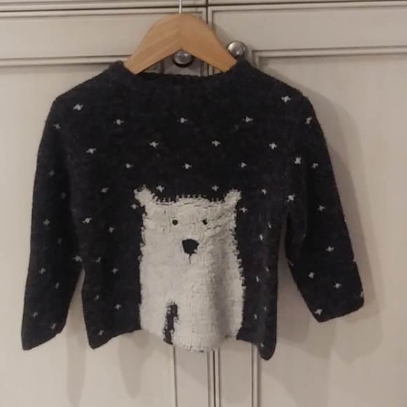 Zara Gray and White Polar Bear Sweater Size 12-18M - Picture 1 of 11